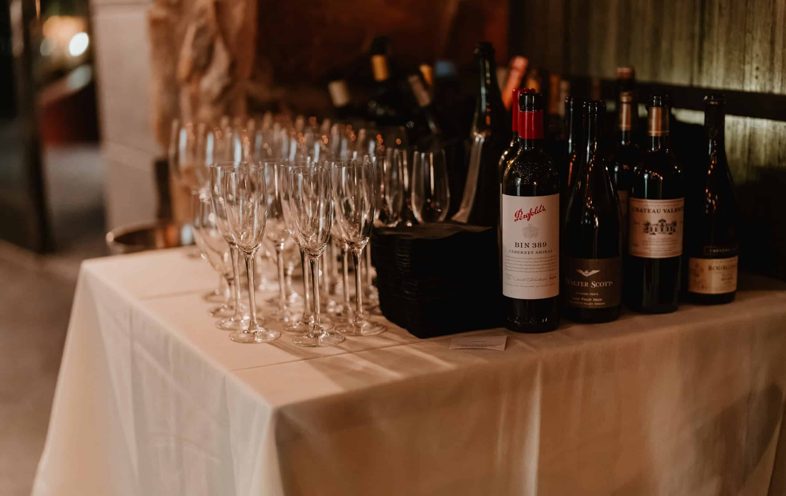 Wine and champagne bar setup at Virginia Beach private equity event